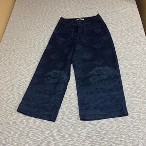 Lark & Grey navy blue wide leg jeans capri  with floral pattern women 6. SKU817